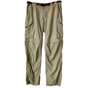 Columbia Omni-Shade Hiking Pants, 36x32, Tan, Zippered Leg to Convert to Shorts